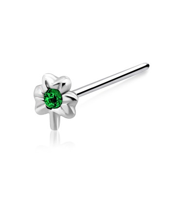 Flower Stone Shaped Silver Straight Nose Stud NSKA-859